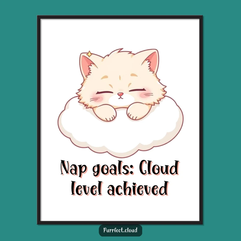 Peaceful Free Printable Wall Art: Sleepy Cloud Cat - Cozy Downloadable Decor