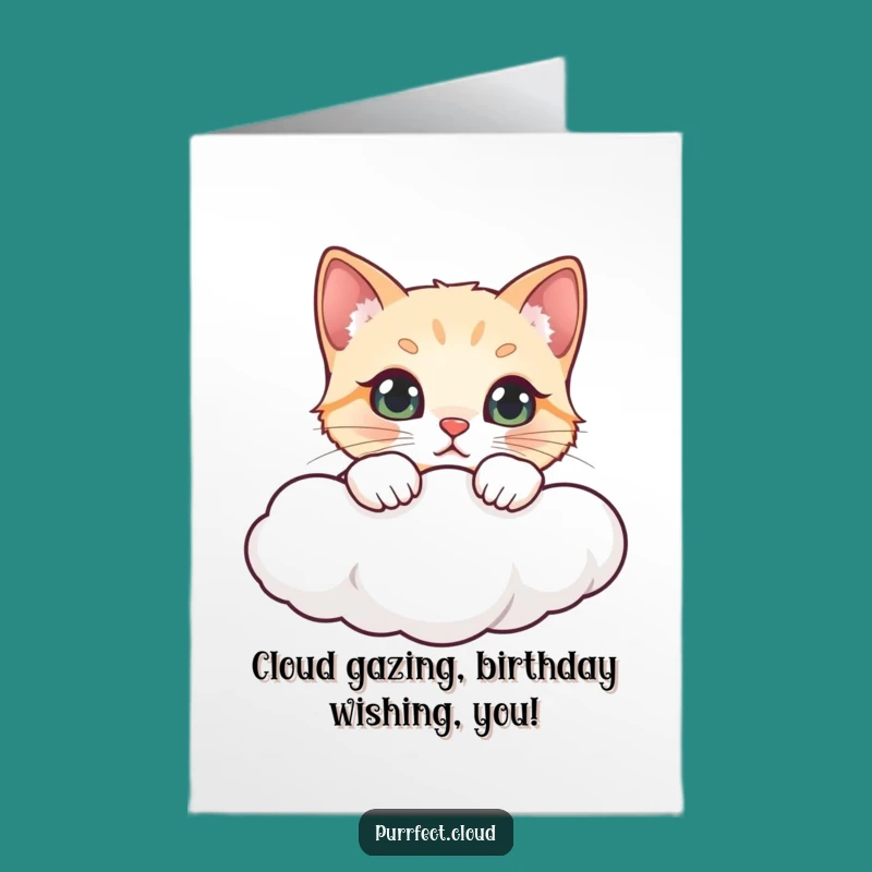 Free Printable Birthday Card: Curious Cat Cloud Peek Funny Downloadable Gift