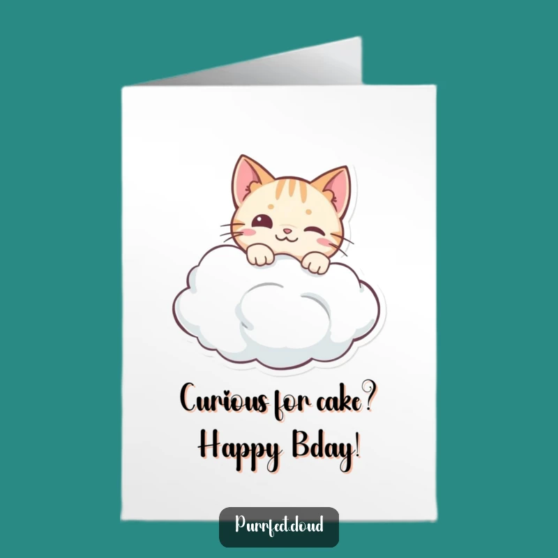 Free Printable Birthday Card: Curious Cat on Cloud, Whimsical Fun Gift!