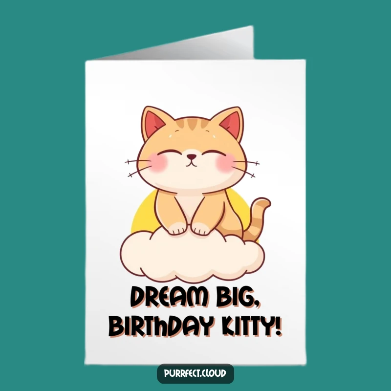 Free Printable Birthday Card: Dreamy Cat Sunset Cloud, Funny Downloadable Gift