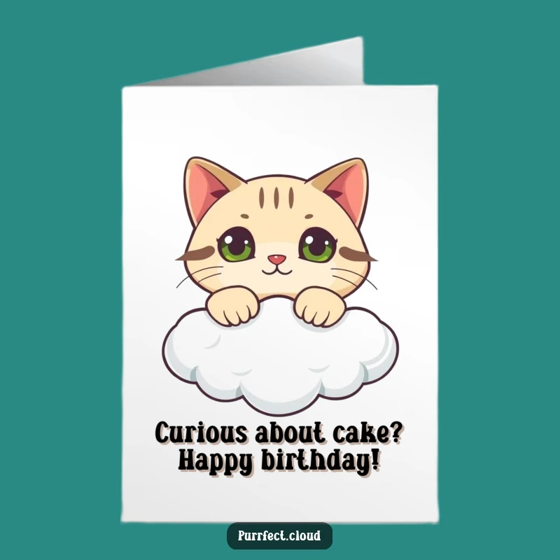 Free Printable Birthday Card: Curious Cat Cloud Peek Humor Downloadable Gift