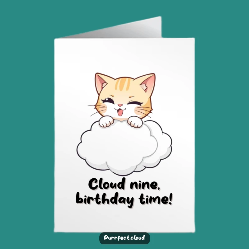 Free Printable Birthday Card: Mischievous Cat Pouncing Cloud, Funny Downloadable Gift