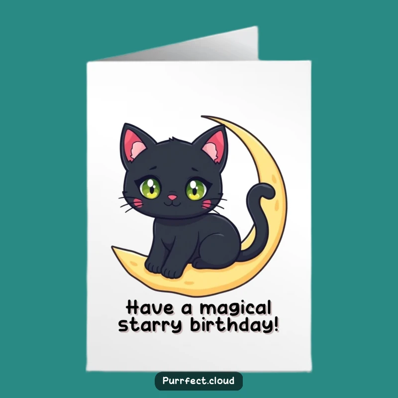 Free Printable Birthday Card: Moon Cat Starlight Downloadable Gift