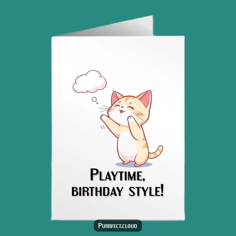 Free Printable Birthday Card: Playful Cat Cloud, Whimsical Funny Downloadable Gift