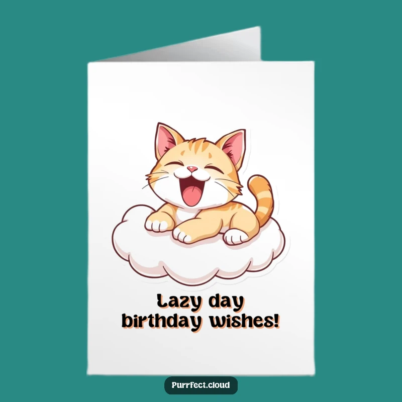 Free Printable Birthday Card: Yawning Cat on Cloud Funny Downloadable Gift