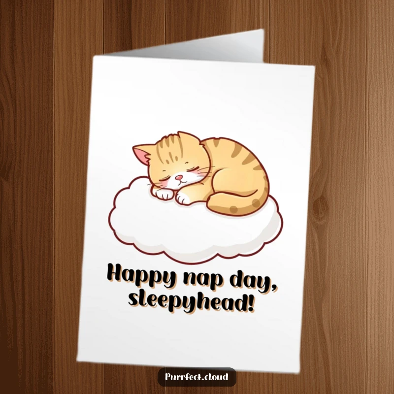 Funny Free Printable Birthday Card: A cat napping peacefully on a soft, fluffy white cloud.