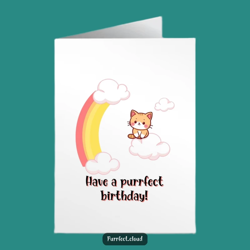 Free Printable Birthday Card: Cat Slides Rainbow to Birthday Fun!