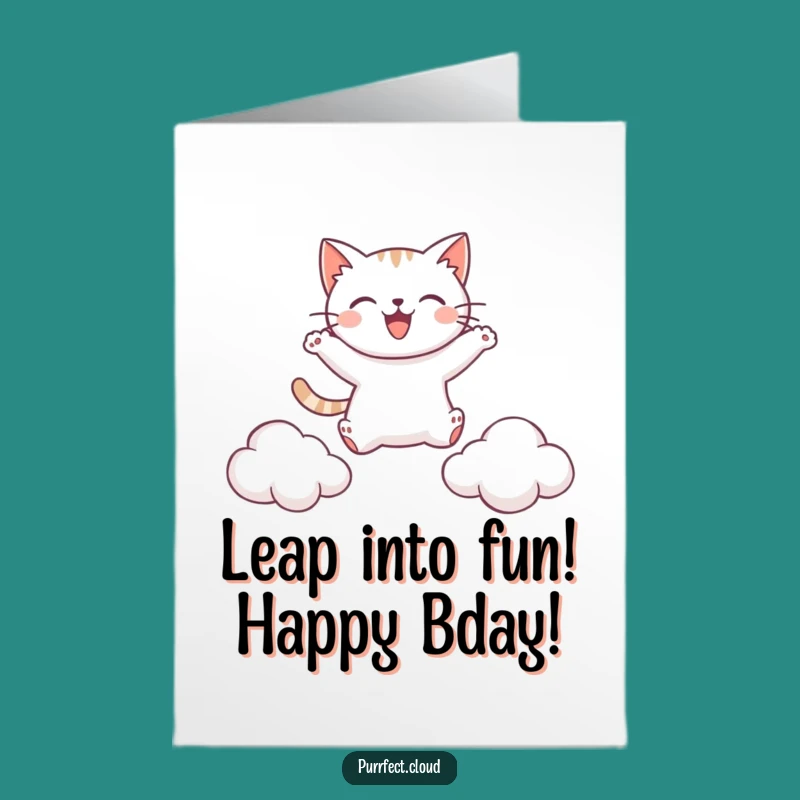 Free Printable Birthday Card: Happy Cat Leaping, Joyful Wishes!