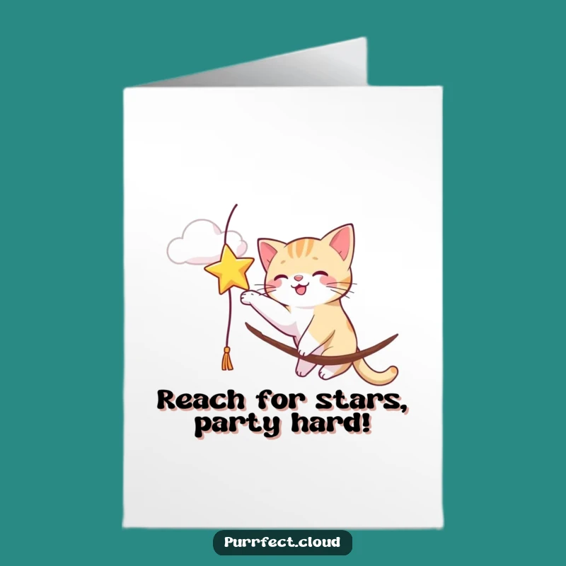 Fun Free Printable Birthday Card: Star-Batting Cat - Playful Downloadable Gift