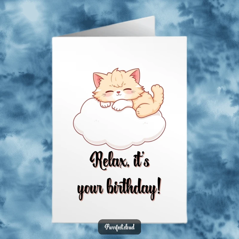 Funny Free Printable Birthday Card: A fluffy cat napping peacefully on a soft, white cloud.