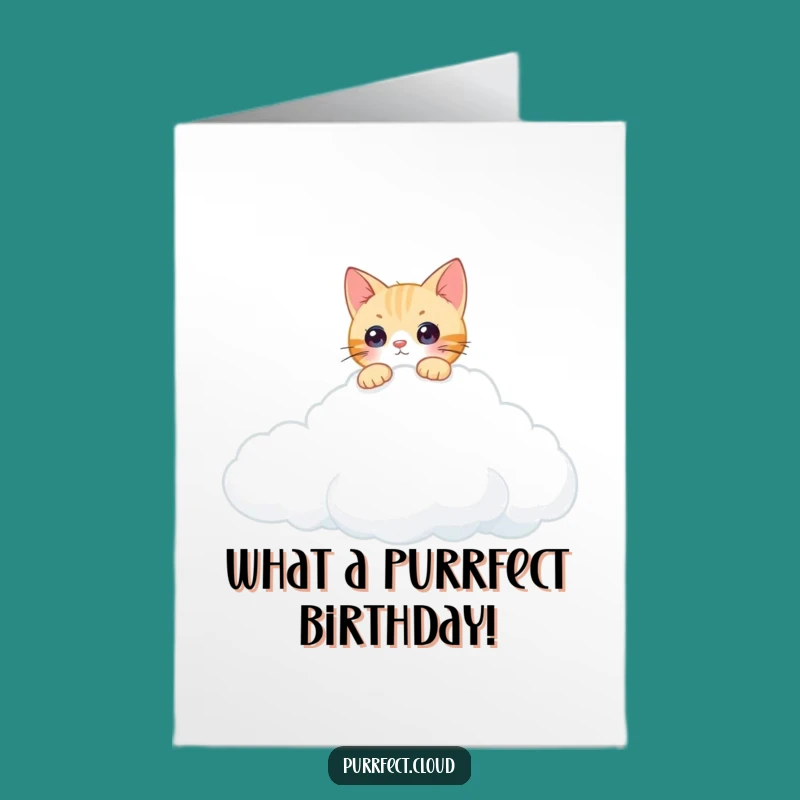 Peek-a-Boo Free Printable Birthday Card: Curious Cat Cloud Surprise Downloadable