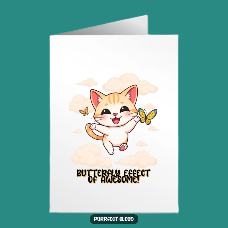 Free Printable Congrats Card: Happy Cat Butterfly Cloud - Funny Downloadable Gift Greeting