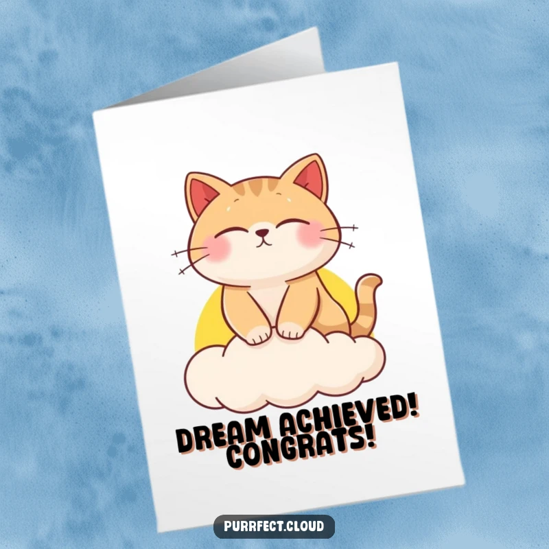 Funny Free Printable Congratulations Card: A blissful cat naps on a stunning sunset cloud, a perfect downloadable gift for any occasion.