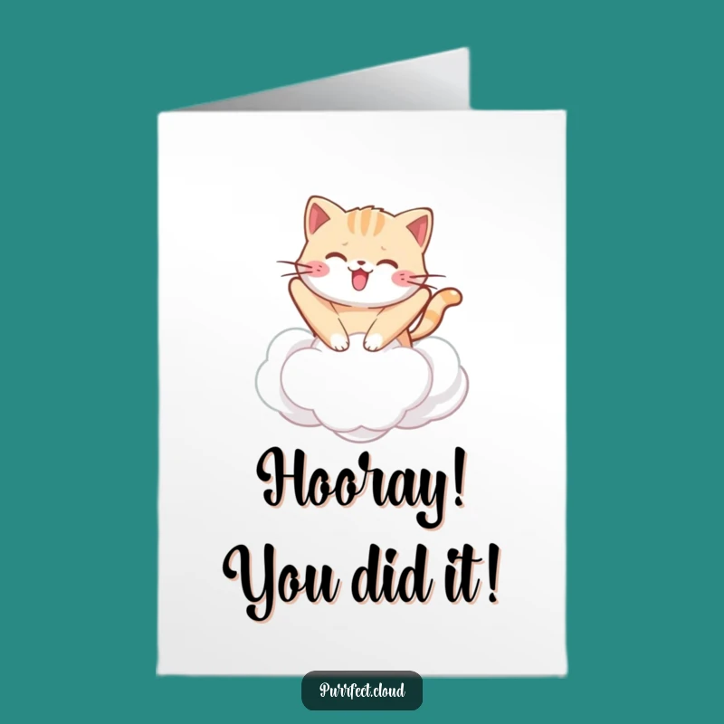 Free Printable Congrats Card: Happy Cat Cloud Bounce Downloadable Gift