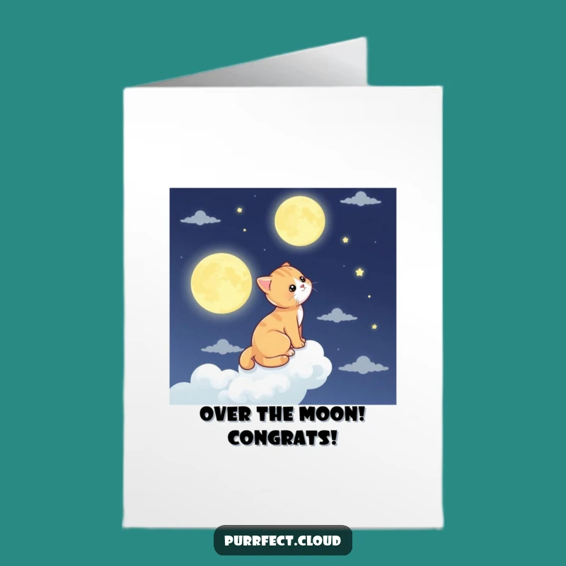 Free Printable Congrats Card: Moon Gazing Cat Cloud, Funny Downloadable Gift