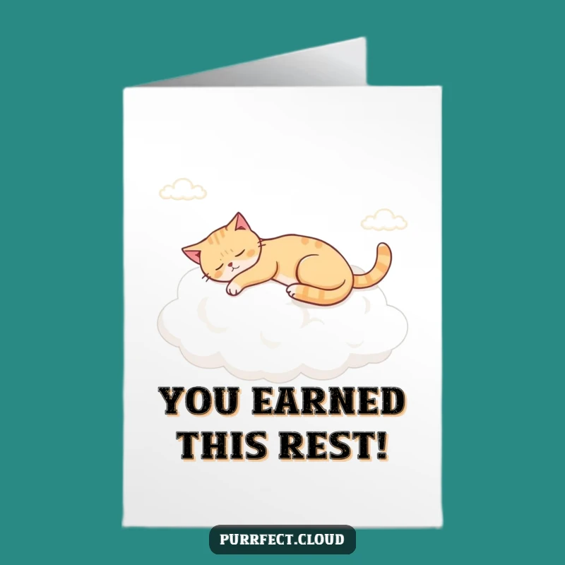 Free Printable Congrats Card: Napping Cat Cloud - Sweet Downloadable Funny Gift