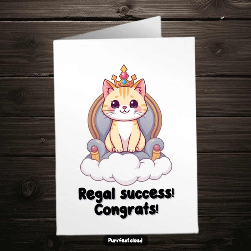 Funny Free Printable Congratulations Card: A cat reigns supreme from a cloud throne, a noble and humorous downloadable art piece.