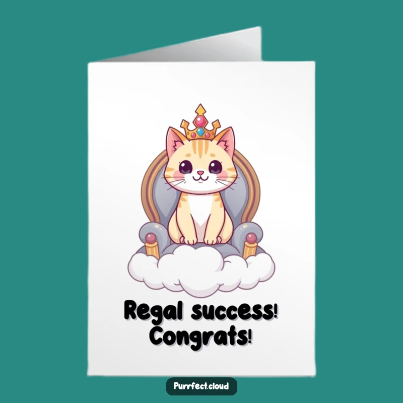 Free Printable Congrats Card: Regal Cat Cloud Throne, Funny Downloadable Gift