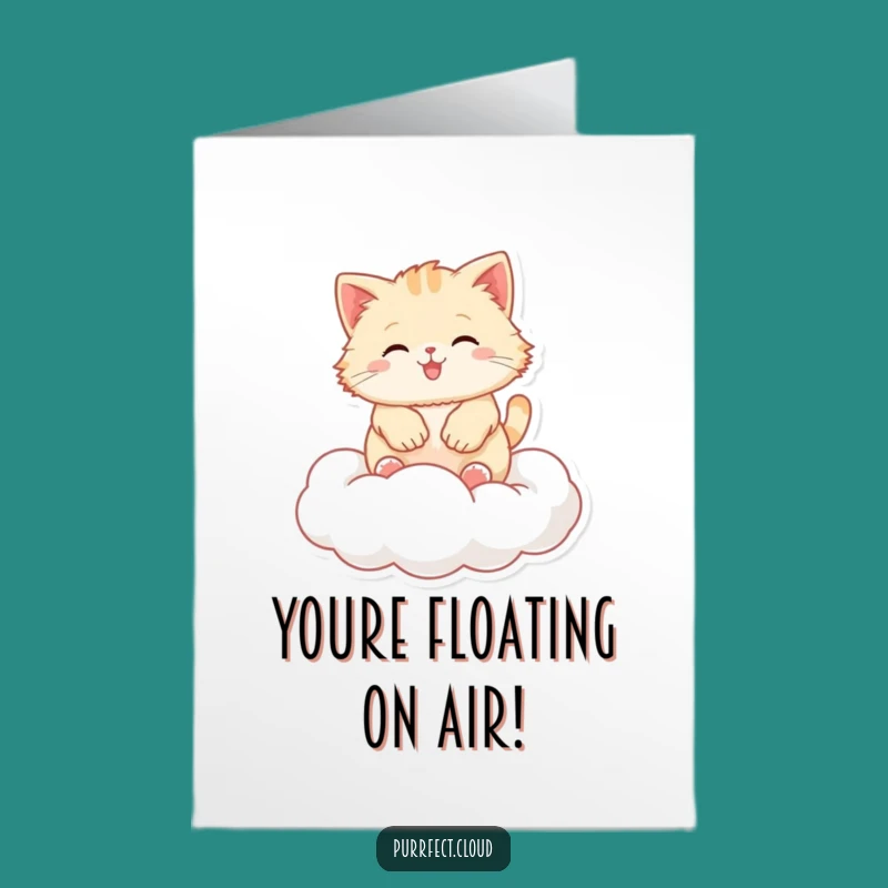 Free Printable Congrats Card: Smiling Cat Bouncing on Cloud - Funny Downloadable Gift