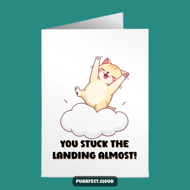 Free Printable Congrats Card: Tumbling Cat Cloud, Humorous Downloadable Gift