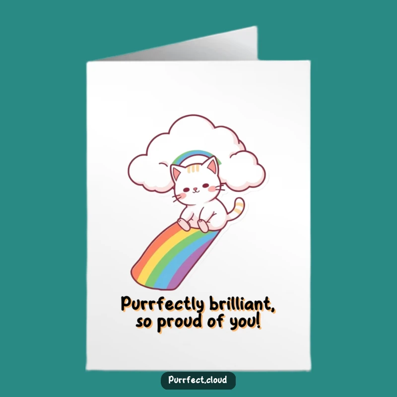 Free Printable Congratulations Card: Cat Rainbow Slide - Cheerful Downloadable Gift
