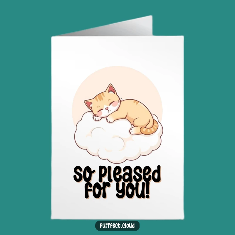 Free Printable Content Cat Congrats Card: Pink Cloud Stretch Downloadable Greeting