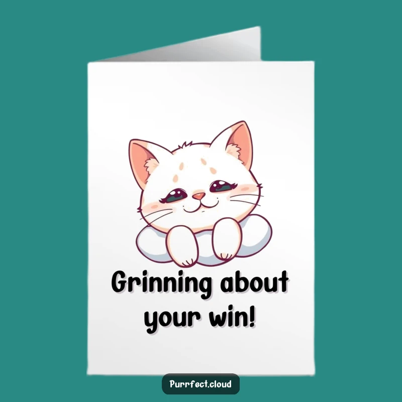 Free Printable Cat Congrats Card: Mischievous Cloud Grin Downloadable Gift