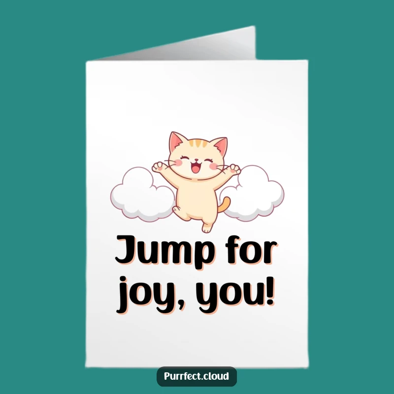 Free Printable Joyful Cat Congrats Card: Leaping Cloud Fun Downloadable Greeting