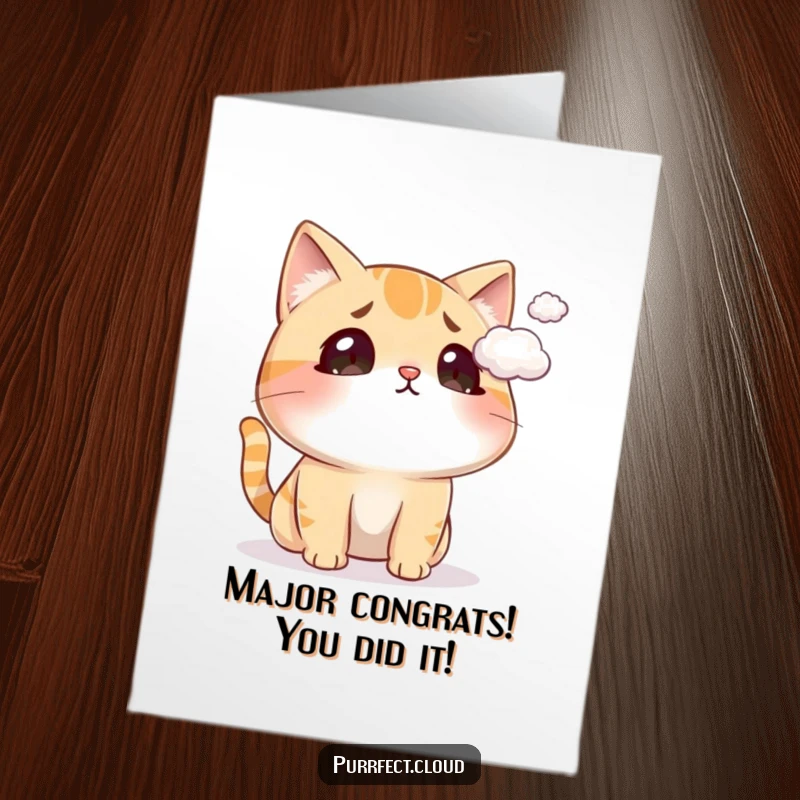 Funny Free Printable Congratulations Card: a cat looks hilariously surprised as a cloud gently tickles its nose.