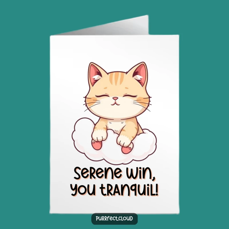 Free Printable Congrats Card: Serene Cat Bliss Funny Downloadable Gift