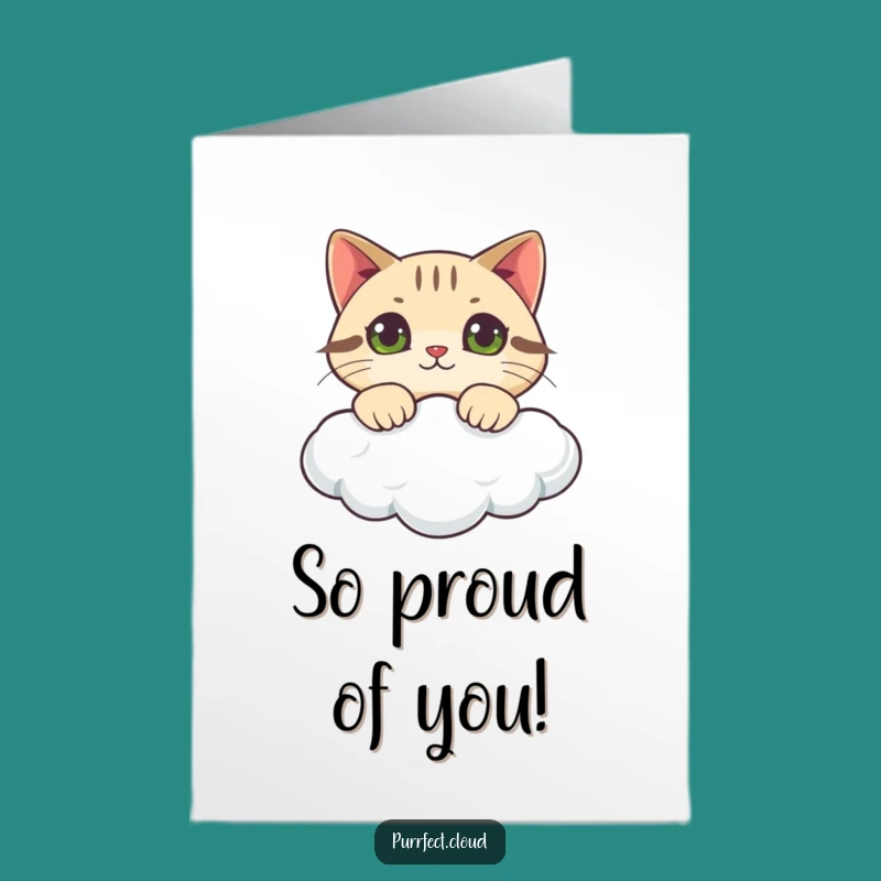 Free Printable Congrats Card: Curious Cat Cloud Peek Downloadable Gift