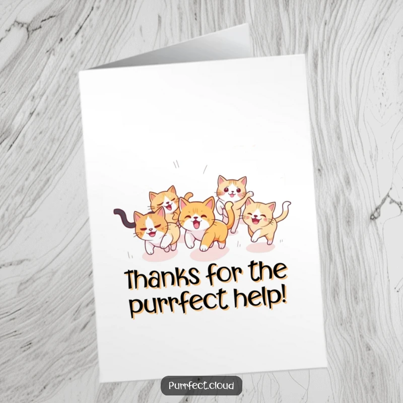 Funny Free Printable Thank You Card: Energetic cats race across clouds, conveying enormous thanks with playful, sky-high enthusiasm.