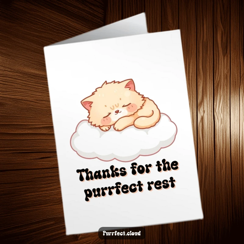 Cute Free Printable Thank You Card: A fluffy cat sleeping soundly on a cloud, offering a peaceful thank you.