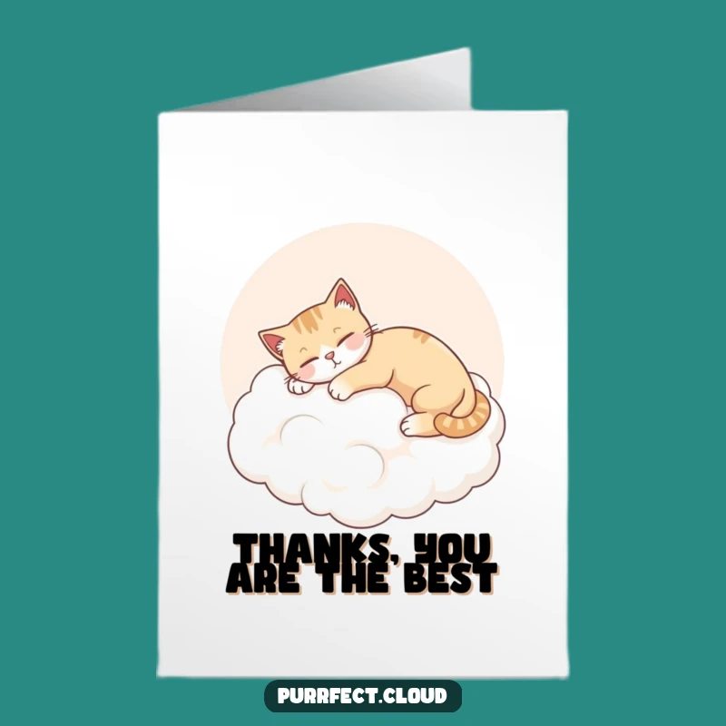 Free Printable Content Cat Thank You Card: Pink Cloud Stretch Downloadable Appreciation