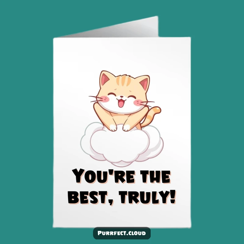 Free Printable Thank You Card: Happy Cat Cloud Bounce Downloadable Gift