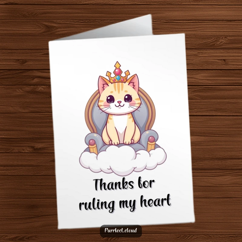 Funny Free Printable Thank You Card: A cat commands respect from its cloud throne, a regal and humorous downloadable gift.