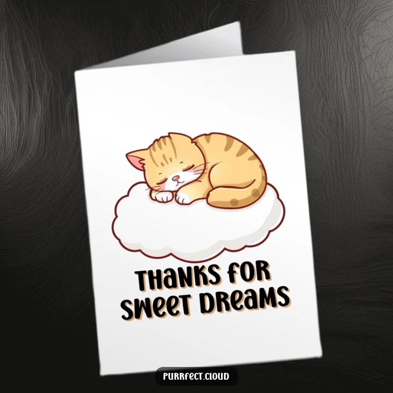 Funny Free Printable Thank You Card: A cat nestled peacefully, napping on a cozy white cloud.