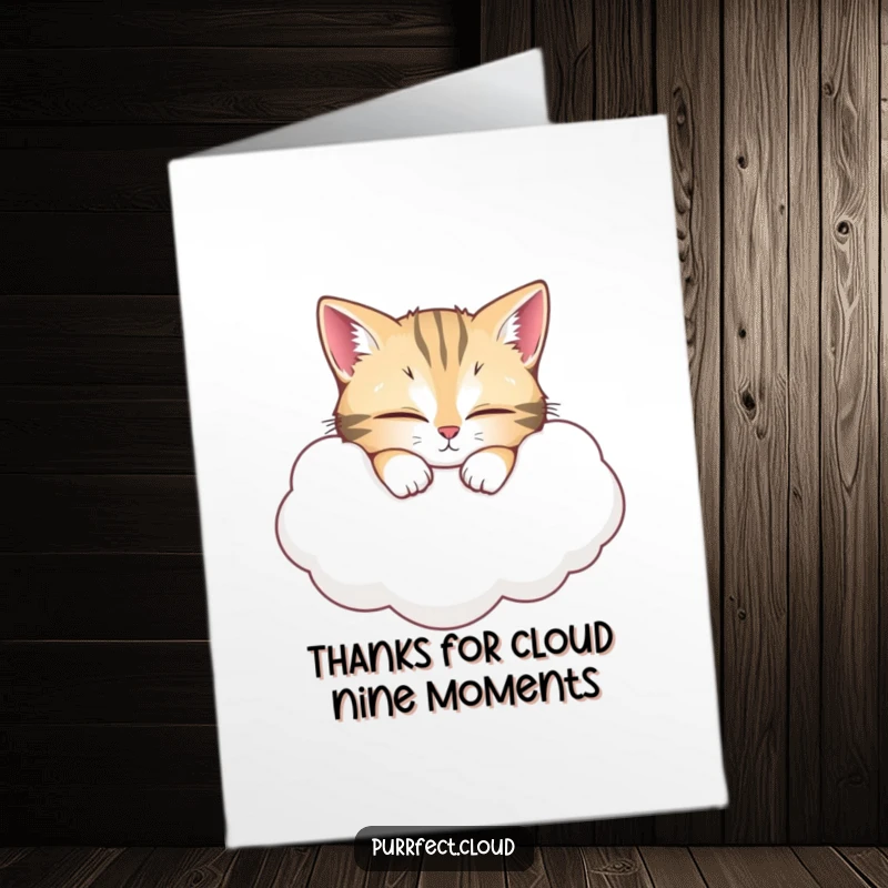 Funny Free Printable Thank You Card featuring a peaceful cat snoozing on a cloud, a delightful DIY gift idea.