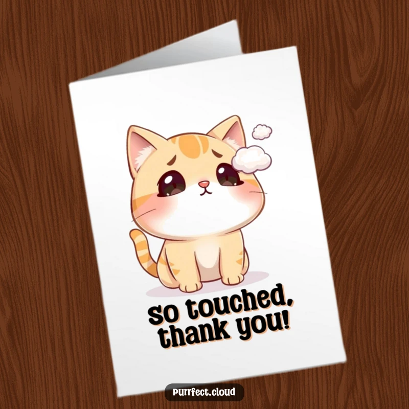 Funny Free Printable Thank You Card featuring a cat's surprised face as a fluffy cloud tickles its nose.