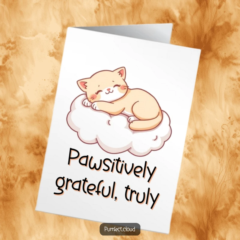 Funny Free Printable Thank You Card: A cat lounges on a fluffy cloud, embodying ultimate relaxation as a thank you gesture.