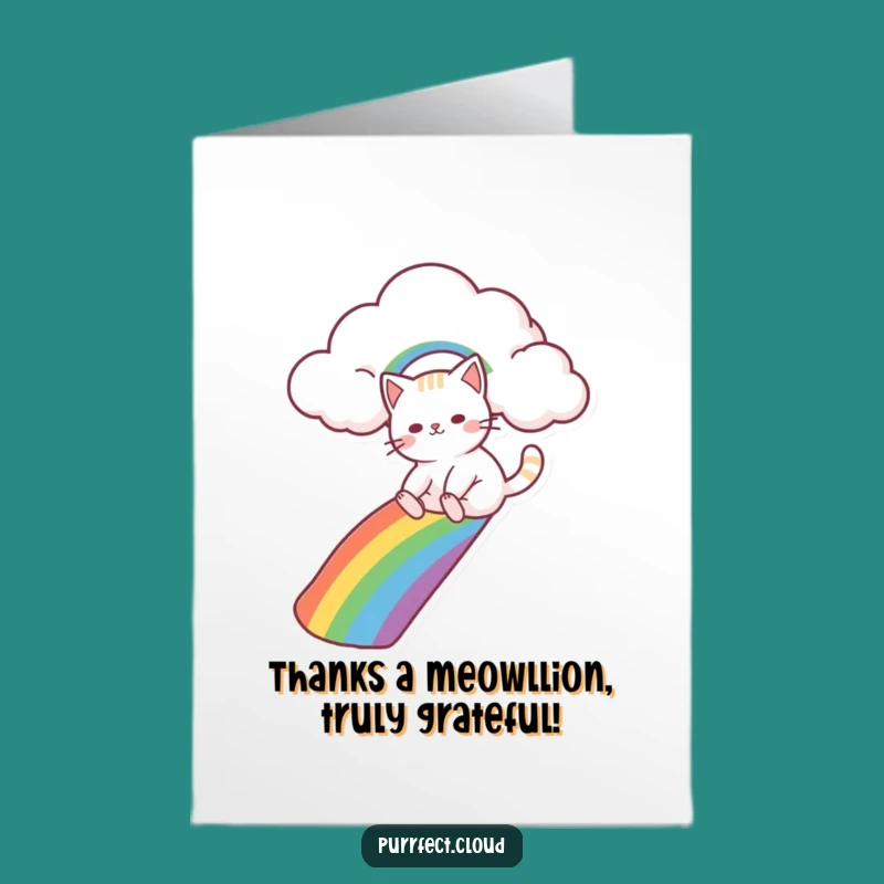 Free Printable Thank You Card: Cat Rainbow Slide - Grateful Downloadable Humor