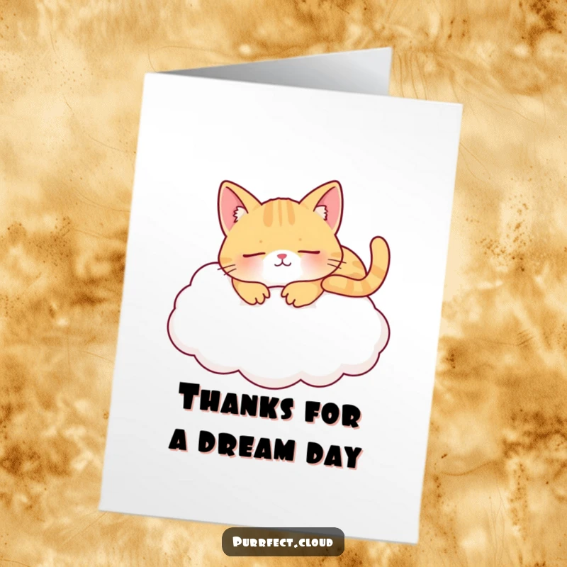Funny Free Printable Thank You Card of a cat napping peacefully on a cloud, conveying tranquility.