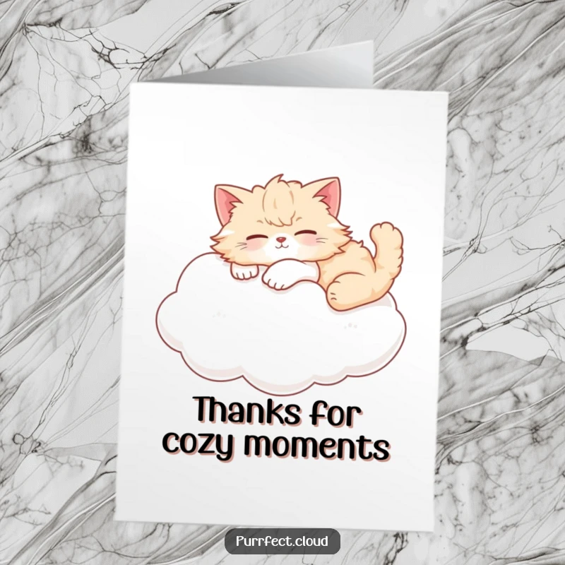 Funny Free Printable Thank You Card: A serene cat resting on a fluffy cloud, conveying thanks.