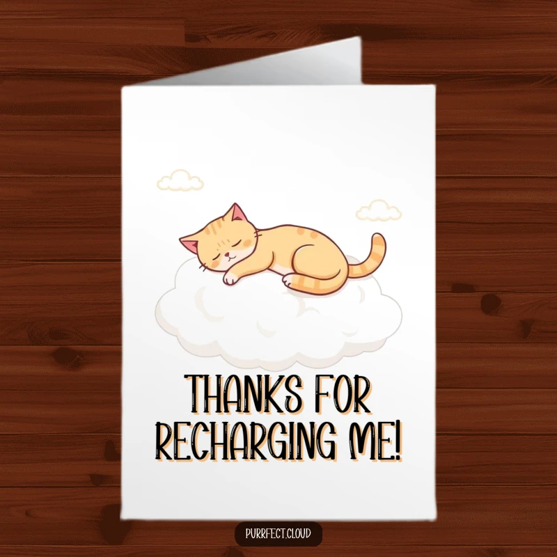 Funny Free Printable Thank You Card: A cat peacefully napping on a soft cumulus cloud, perfect for gratitude.