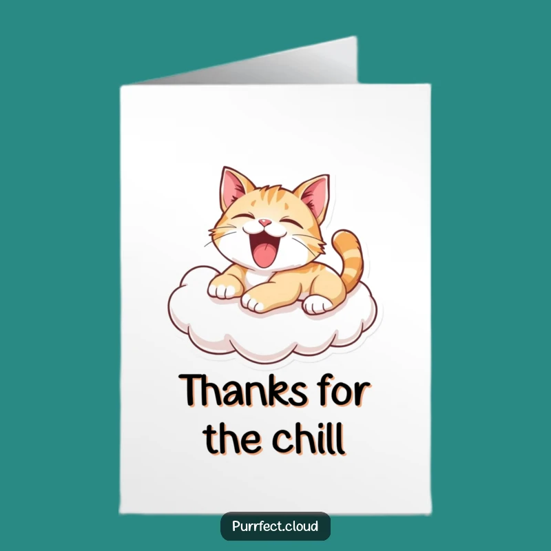 Free Printable Thank You Card: Yawning Cat on Cloud Funny Downloadable Gift