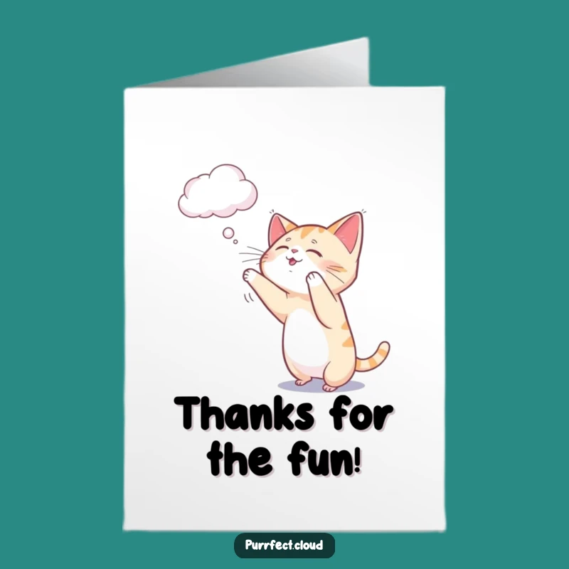 Free Printable Thank You Card: Playful Cat Cloud, Fun Funny Downloadable Gift