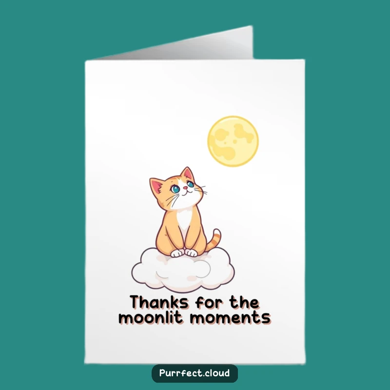 Free Printable Thank You Card: Grateful Cat Under the Moon - Funny Downloadable Gift