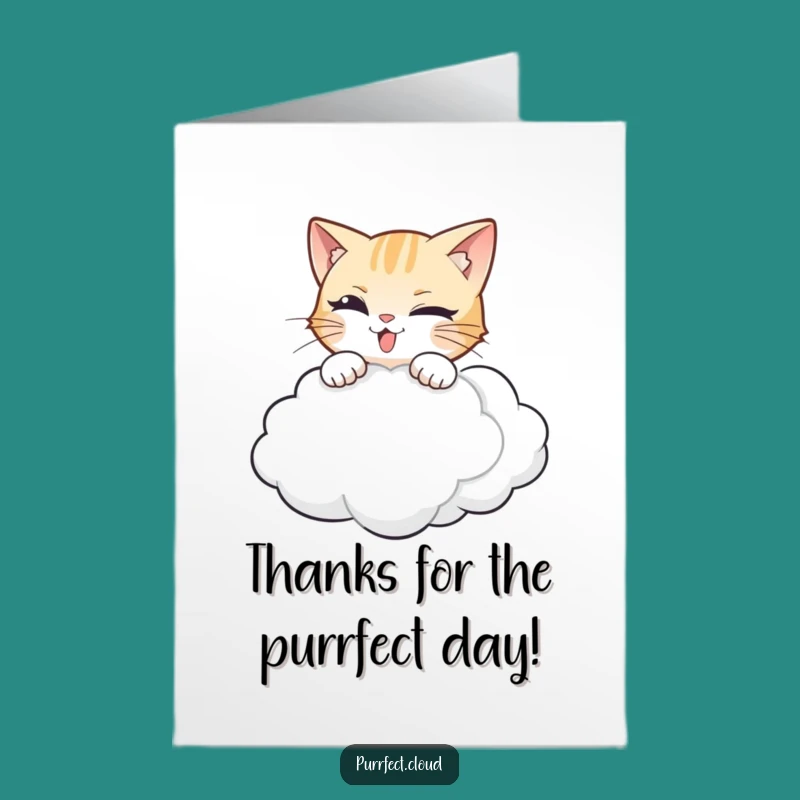 Free Printable Thank You Card: Mischievous Cat Pouncing Cloud, Downloadable Gift
