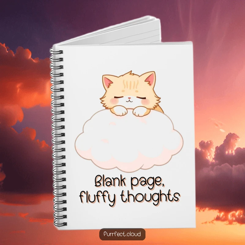 Funny Fluffy Cat Notebook with a charming illustration of a cat napping on a soft cloud, for creative minds.