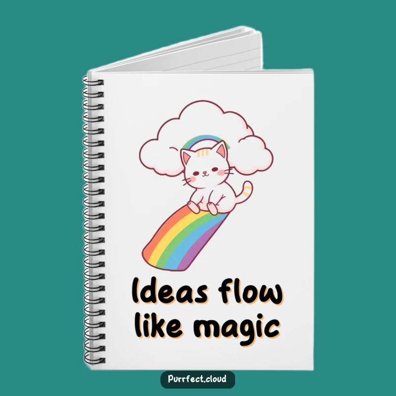 Funny Cat Rainbow Slide Notebook - Whimsical Cloud Journal Gift